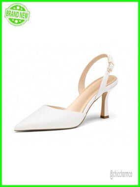 Faux Leather Slingback Kitten Heels Closed Pointed Toe Pumps Slip On Party